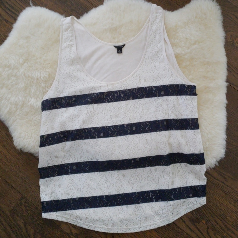Ann Taylor Striped Lace Top